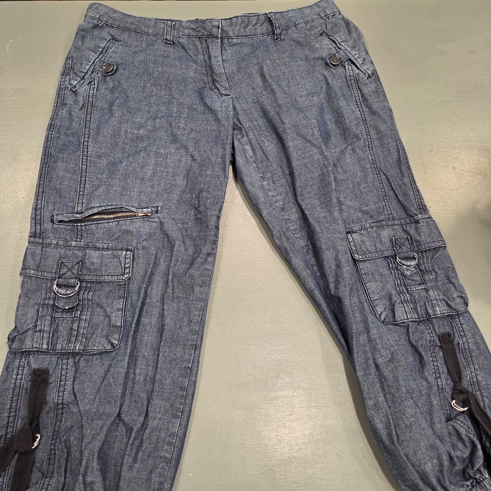 Blue Utility Cargo Capri Pants Sz 14 Y2K Chambray Gorpcore Hiking Outdoor Pocket